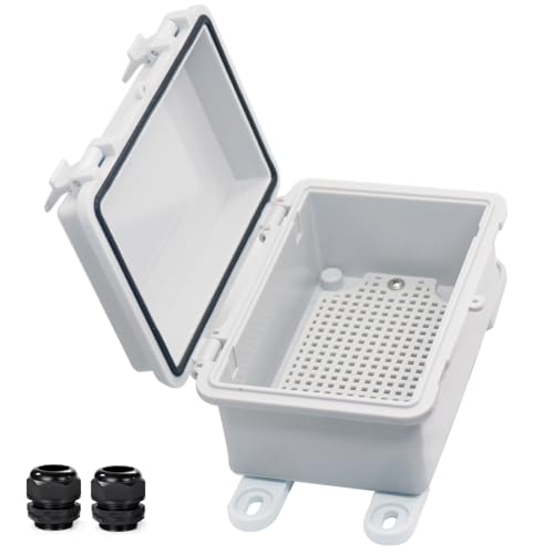 YETLEBOX Waterproof Electrical Box Dustproof Junction Box Weatherproof IP67 ABS Plastic Enclosure Switch Router Project Box with Mounting Plate with Wall Bracket 2 Cable Glands Grey 5.9"x3.9"x2.8" - Image 1