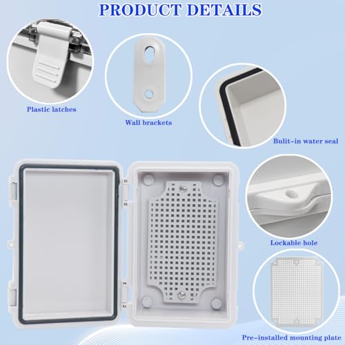 YETLEBOX Waterproof Electrical Box Dustproof Junction Box Weatherproof IP67 ABS Plastic Enclosure Switch Router Project Box with Mounting Plate with Wall Bracket 2 Cable Glands Grey 5.9"x3.9"x2.8" - Image 3