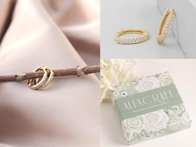 ALEXCRAFT Small 14K Gold Hoop Earrings for Women - Huggie Cartilage Earring Set Cute Thin Mini Tragus Plated Hoops Multiple Piercings Aretes Earrings Sets for Women 5 Pairs(8/10/12/14/16) mm - Image 5