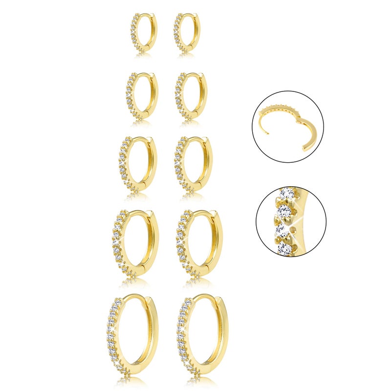 ALEXCRAFT Small 14K Gold Hoop Earrings for Women - Huggie Cartilage Earring Set Cute Thin Mini Tragus Plated Hoops Multiple Piercings Aretes Earrings Sets for Women 5 Pairs(8/10/12/14/16) mm - Image 1