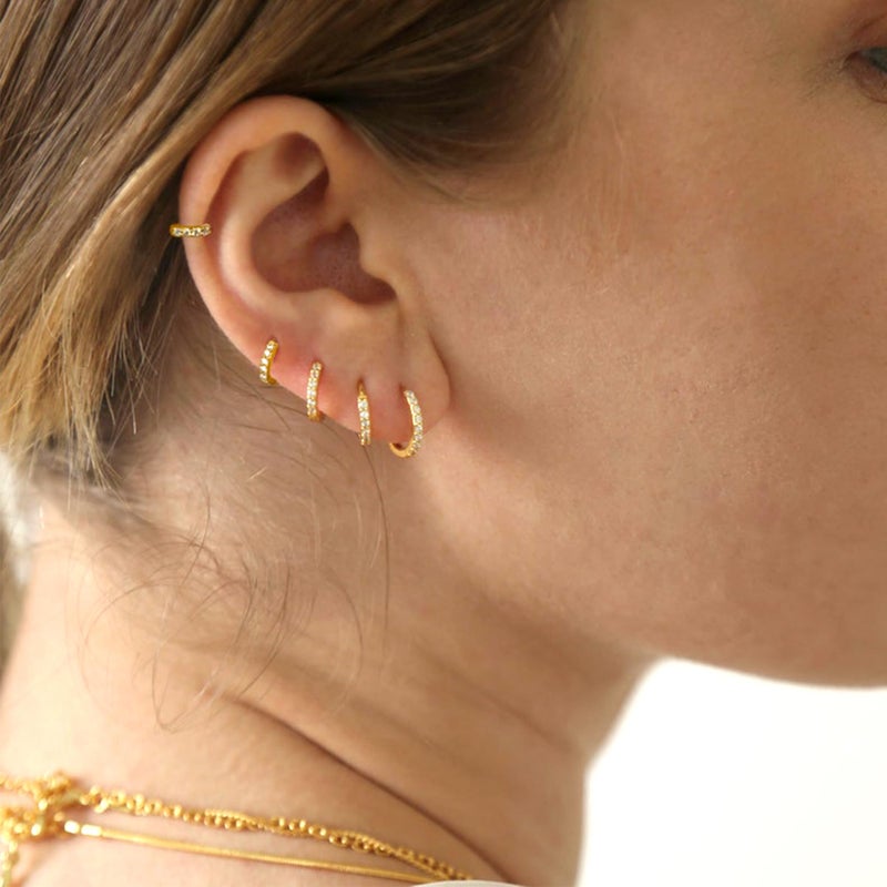 ALEXCRAFT Small 14K Gold Hoop Earrings for Women - Huggie Cartilage Earring Set Cute Thin Mini Tragus Plated Hoops Multiple Piercings Aretes Earrings Sets for Women 5 Pairs(8/10/12/14/16) mm - Image 2