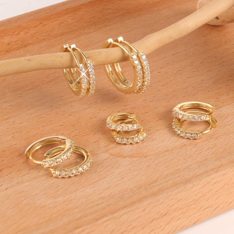 ALEXCRAFT Small 14K Gold Hoop Earrings for Women - Huggie Cartilage Earring Set Cute Thin Mini Tragus Plated Hoops Multiple Piercings Aretes Earrings Sets for Women 5 Pairs(8/10/12/14/16) mm - Image 4