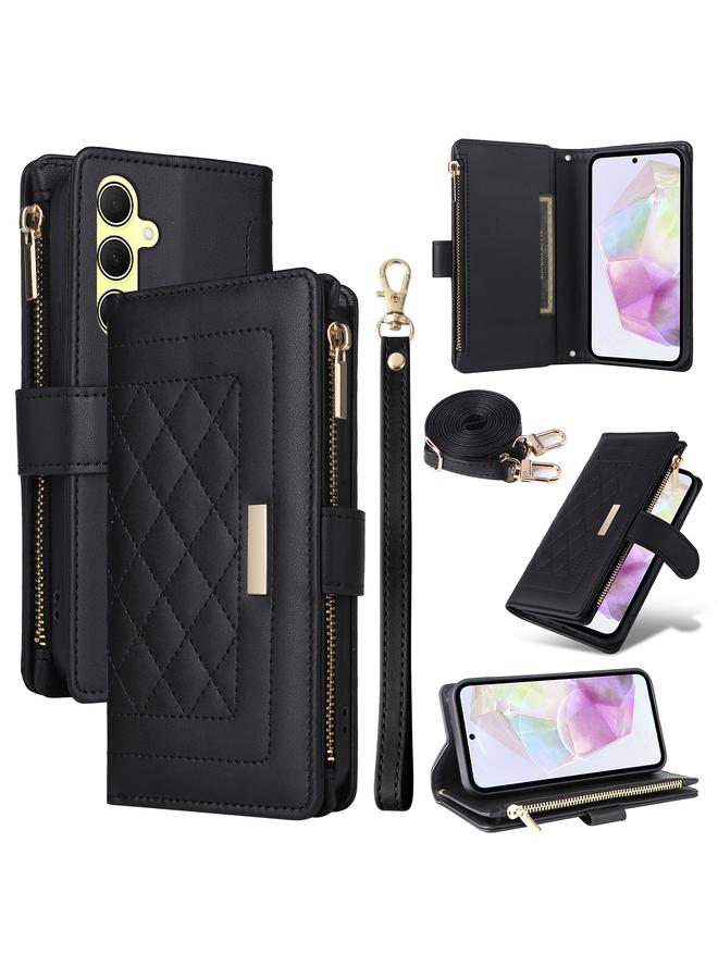 اس-توب جراب لهاتف Samsung Galaxy A35 5G، جراب كروس بودي بسحاب ومحفظة من الجلد بتصميم معين الشكل - Image 1