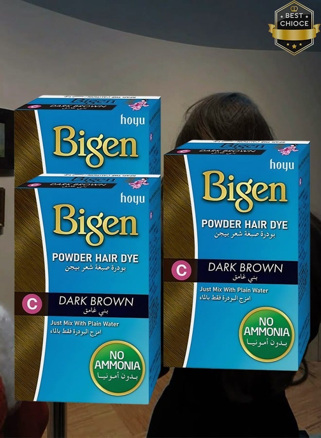 بايجن 3 قطع بودرة صبغ الشعر باللون البني الداكن مع الماء العادي بدون أمونيا 6 جرام - Image 1