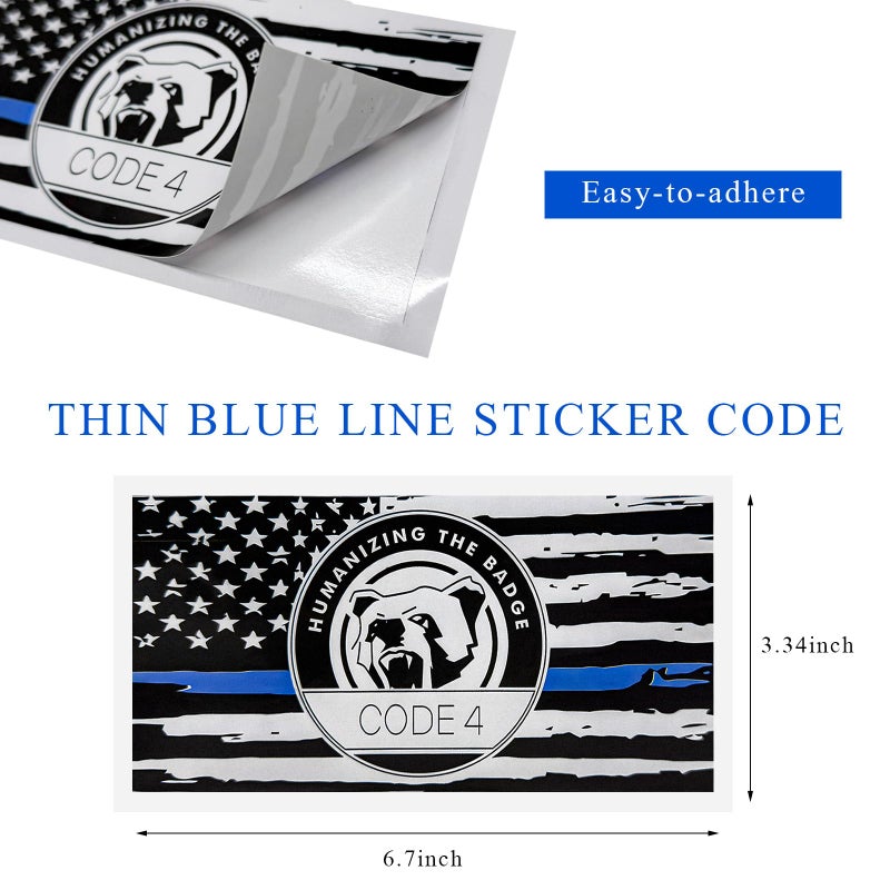 FSTURIOS 4PCS Thin Blue Line Sticker Code 4, Police Support Sticker American Flag Thin Line Decal, Waterproof Thin Line Flag Stickers Support Law Enforcement for Car Window Laptop (Larger) - Image 2