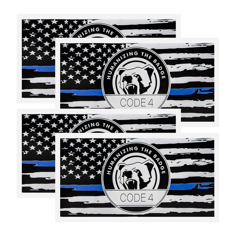 FSTURIOS 4PCS Thin Blue Line Sticker Code 4, Police Support Sticker American Flag Thin Line Decal, Waterproof Thin Line Flag Stickers Support Law Enforcement for Car Window Laptop (Larger) - Image 1