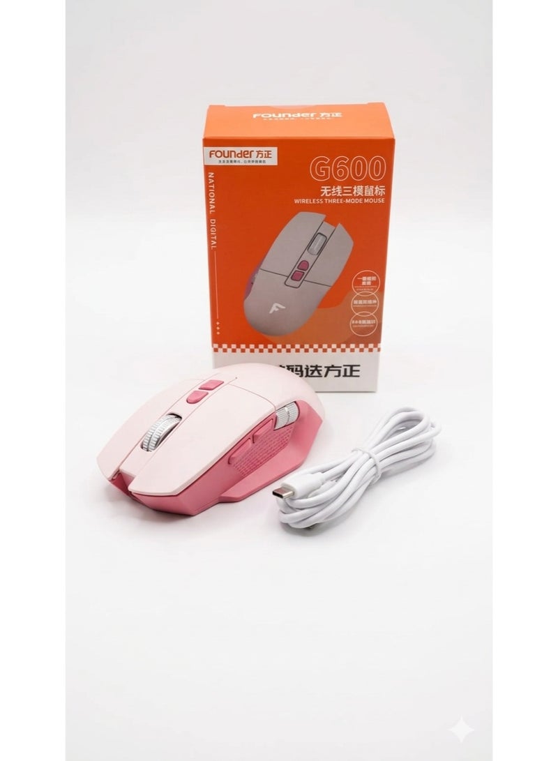 المؤسس ماوس لاسلكي ثلاثي الأوضاع G600 - ماوس عالي الدقة بإضاءة RGB مع إمكانية الاتصال بأجهزة متعددة، ماوس لاسلكي مريح مع DPI قابل للتعديل، تصميم عجلة تمرير مزدوجة وعمر بطارية طويل - وردي - Image 3