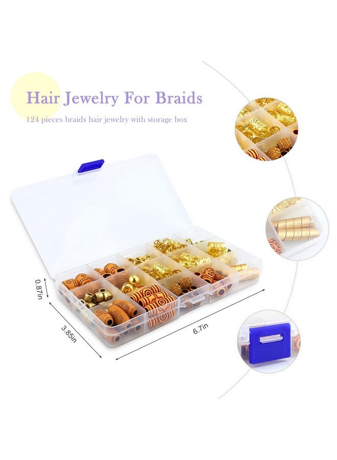 YETOOME 124 PCS Hair Jewelry Accessories, Dreadlock Accessories Hair Decoration Hair Coils Rings, Imitation Wood-Like Hair Tube Beads for Braids - Image 3