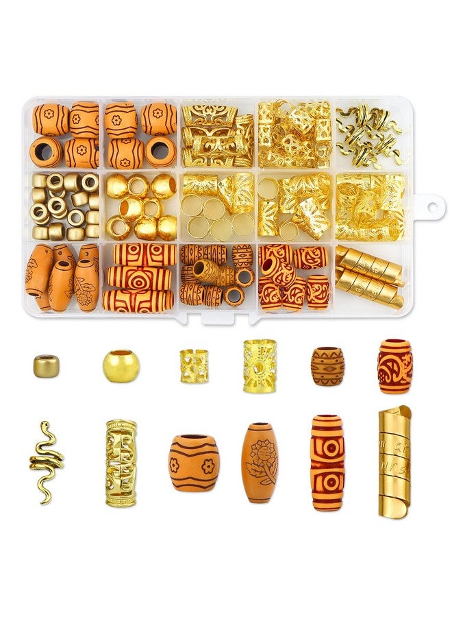 YETOOME 124 PCS Hair Jewelry Accessories, Dreadlock Accessories Hair Decoration Hair Coils Rings, Imitation Wood-Like Hair Tube Beads for Braids - Image 1
