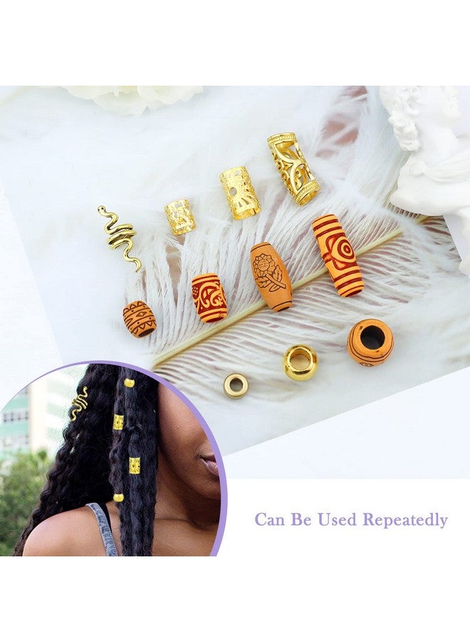 YETOOME 124 PCS Hair Jewelry Accessories, Dreadlock Accessories Hair Decoration Hair Coils Rings, Imitation Wood-Like Hair Tube Beads for Braids - Image 4