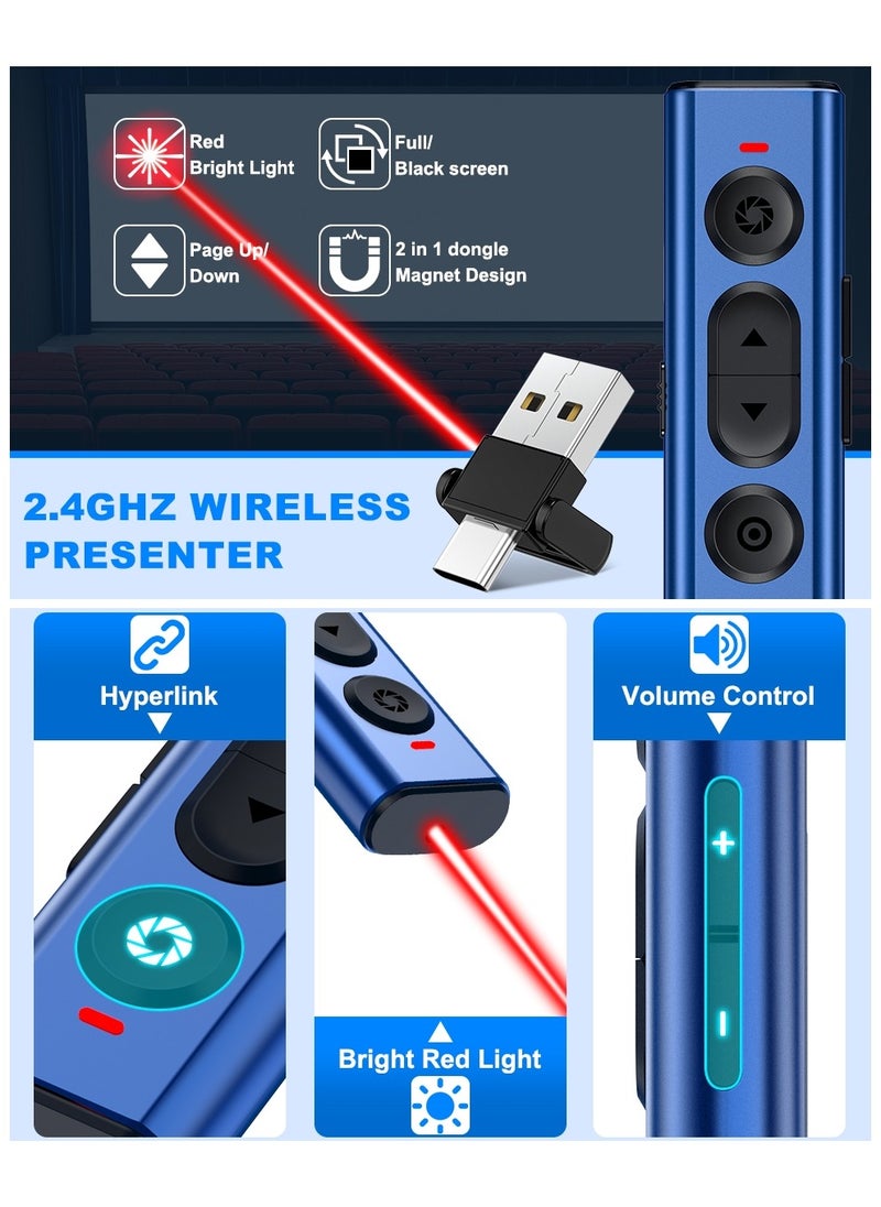 2 in 1 USB Type C Rechargeable Wireless Presenter Remote for PPT, 2.4GHz Presentation Remote Slide Advancer Powerpoint Clicker for Mac/Computer/Laptop/Keynote