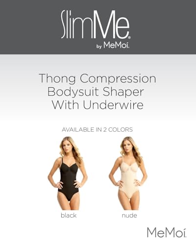 SlimMe New MeMoi - Bodysuit with Thong & Adjustable Straps & Underwire,Medium,Black - Image 2