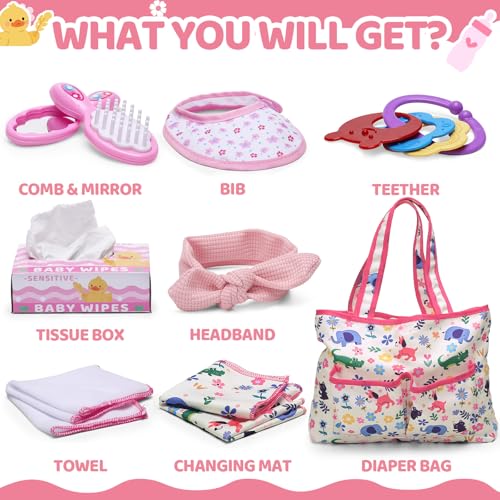 Uzoxlsn Baby Doll Accessories Set in Gift Box 16 Pack Baby Doll Feeding Caring Kit with Pacifiers Diaper Bag Magic Bottles Birthday Christmas Party Goody Bag Stuffer Toddler Kid Girl Pretend Play Toy - Image 5