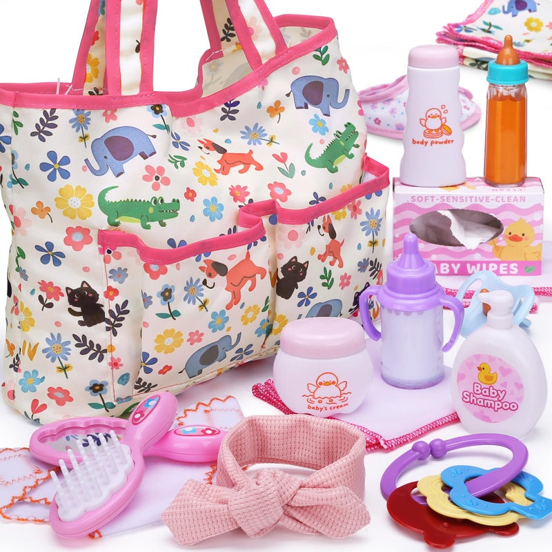 Uzoxlsn Baby Doll Accessories Set in Gift Box 16 Pack Baby Doll Feeding Caring Kit with Pacifiers Diaper Bag Magic Bottles Birthday Christmas Party Goody Bag Stuffer Toddler Kid Girl Pretend Play Toy - Image 3