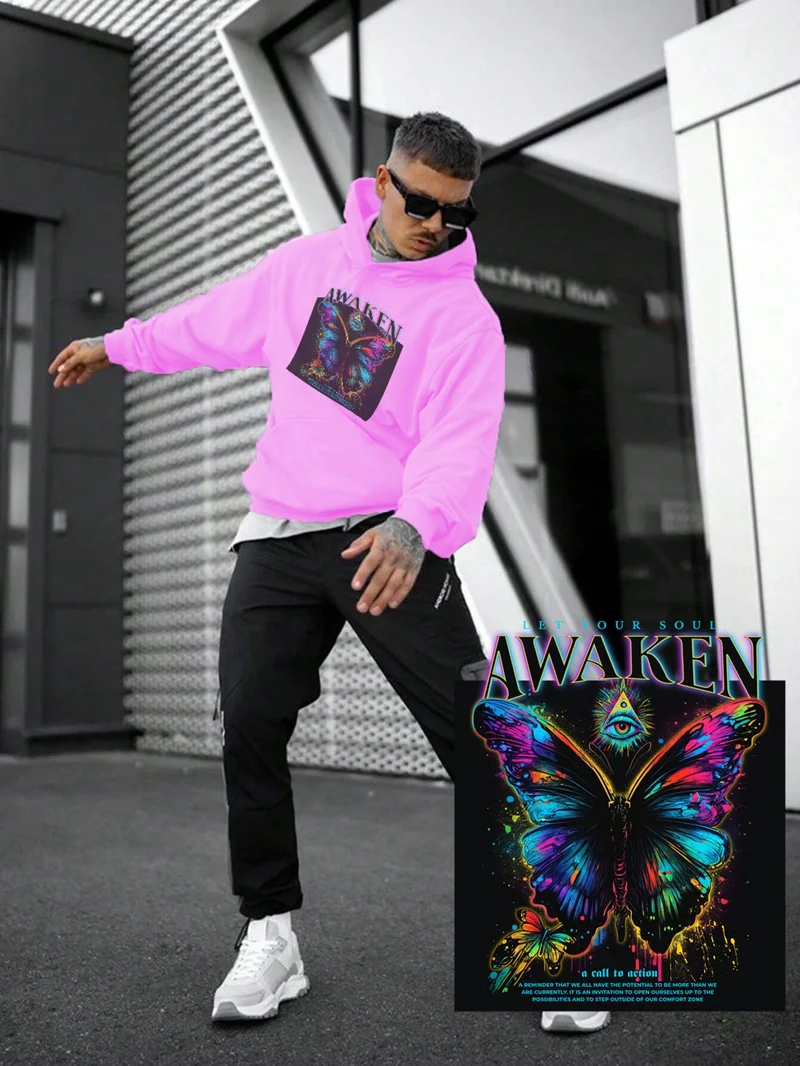 DogFish Women, Men's Sweatshirt Oversize Awaken Printed Thick Pink Lover Sweatshirt