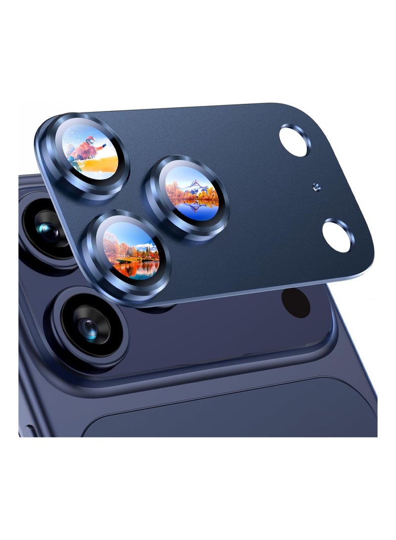 For iPhone 17 Pro Max Camera Lens Protector Upgrade Strong Adhesion Alloy Metal Tempered Glass Rear Camera Screen Protector Shatterproof Cover Film Accessories (Deep Blue) - Image 1