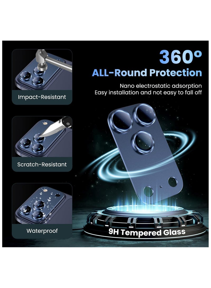 For iPhone 17 Pro Max Camera Lens Protector Upgrade Strong Adhesion Alloy Metal Tempered Glass Rear Camera Screen Protector Shatterproof Cover Film Accessories (Deep Blue) - Image 2