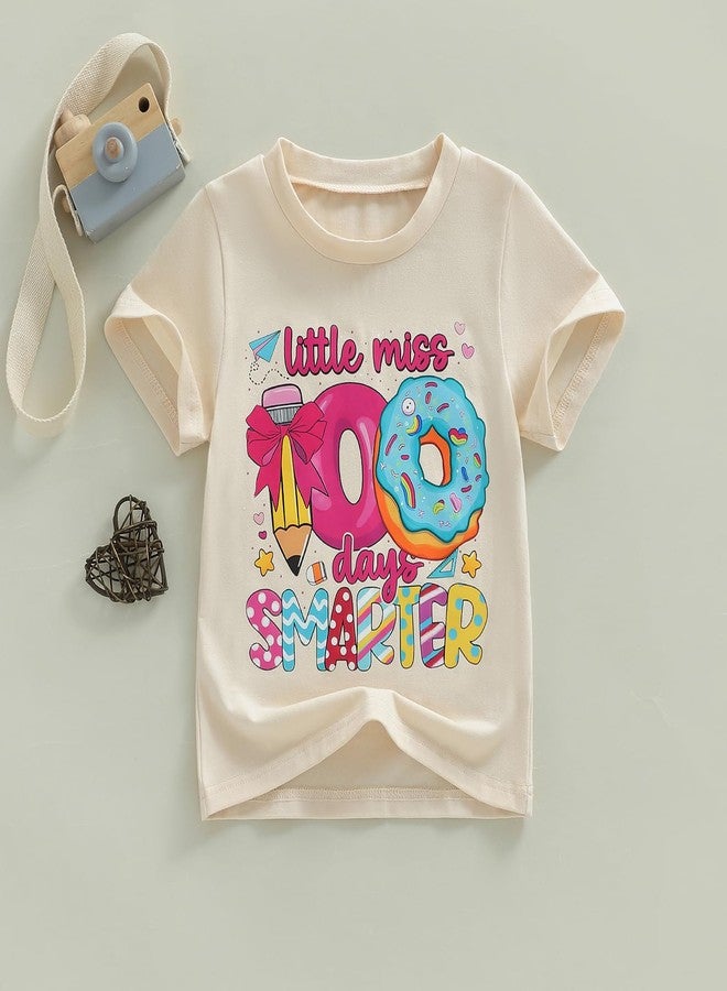 Douhoow Girls 100 Days of School Shirt Short Sleeve Toddler Girl Tops 100th Day of School Shirt Kids, Beige a, 8-9 Years - Image 3