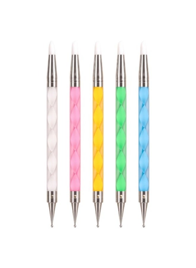 Double-Ended Nail Art Dotting & Silicone Pen Tools - 5 Pcs, - Color May Vary