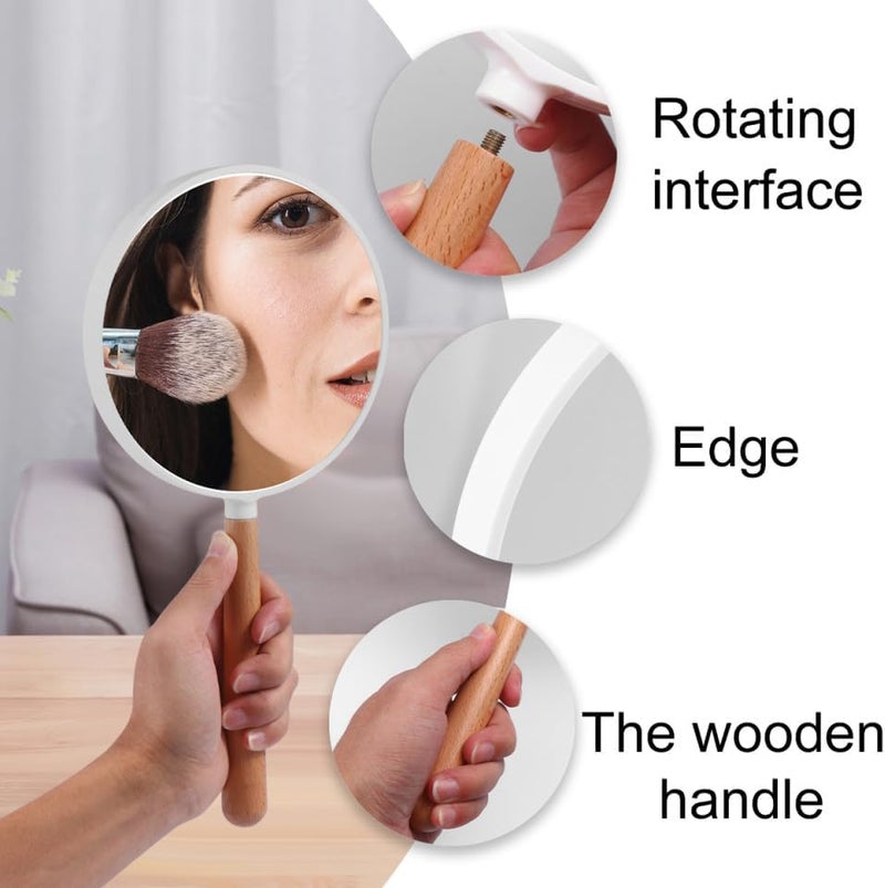 Round Handheld Cosmetic Mirror Double-Sided Magnifying Makeup Mirror White Wood Frame for Women Salon Use - Image 2