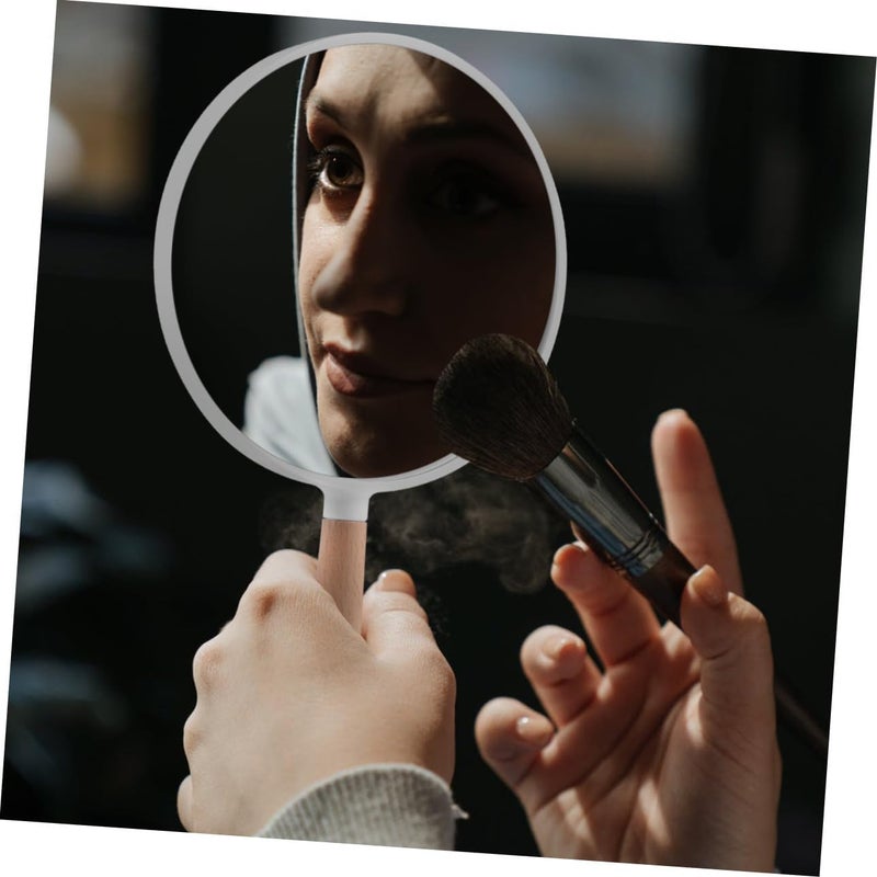 Round Handheld Cosmetic Mirror Double-Sided Magnifying Makeup Mirror White Wood Frame for Women Salon Use - Image 3