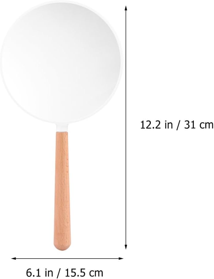 Round Handheld Cosmetic Mirror Double-Sided Magnifying Makeup Mirror White Wood Frame for Women Salon Use - Image 1