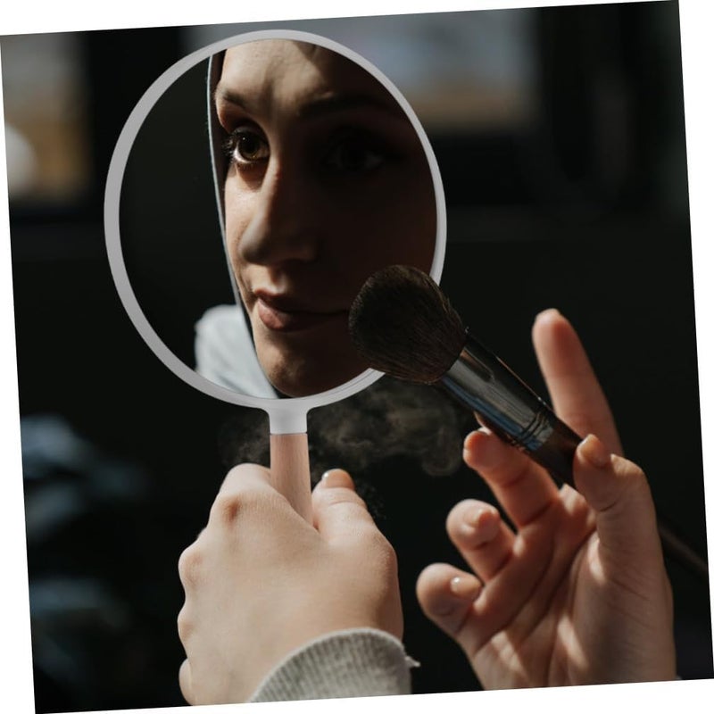 Round Handheld Cosmetic Mirror Double-Sided Magnifying Makeup Mirror White Wood Frame for Women Salon Use - Image 4
