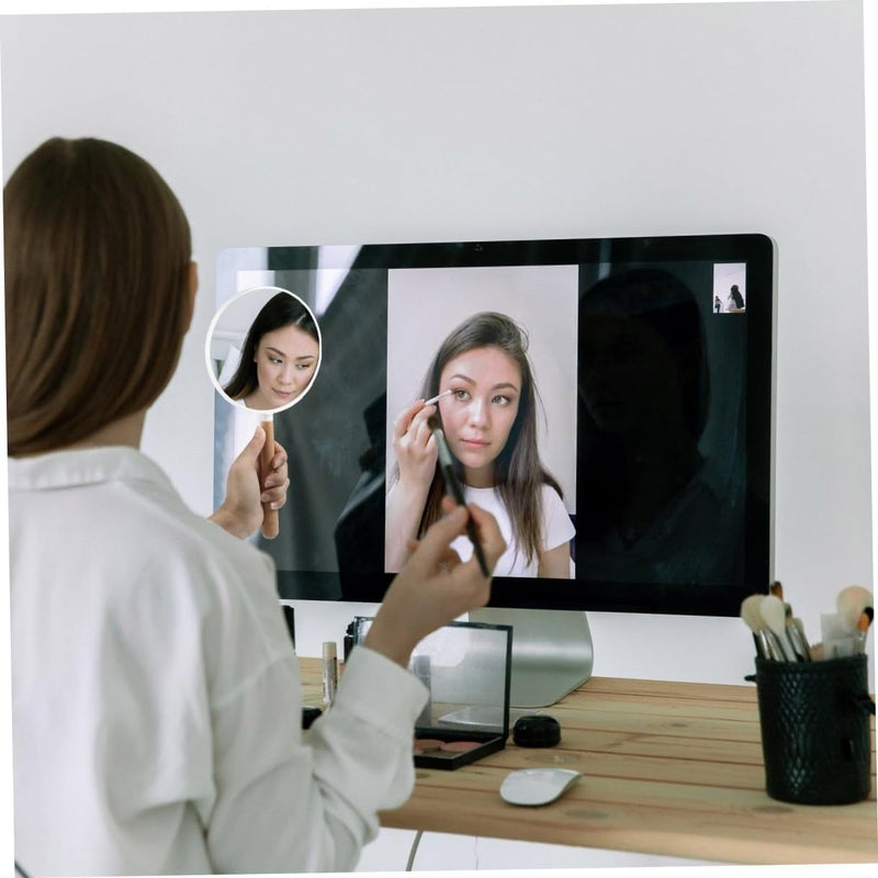 Round Handheld Cosmetic Mirror Double-Sided Magnifying Makeup Mirror White Wood Frame for Women Salon Use - Image 5