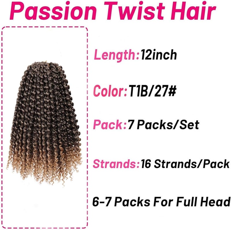Dorsanee Ombre Honey Blonde Passion Twist Hair 12 Inch 7 Packs Water Wave Crochet Hair Long Bohemian Curly Braiding Hair for Butterfly Locs, Faux Locs, Boho Style Spring Twist Crochet Braids (T27#) - Image 2