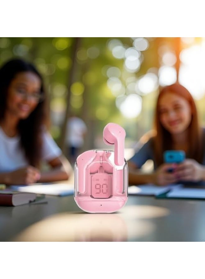 سماعات أذن رياضية لاسلكية - وردي، إلغاء الضجيج، عرض بطارية LED، مقاومة للماء، وقت تشغيل 8 ساعات، تحكم باللمس، ملائمة آمنة، ميكروفون - للجري وصالة الألعاب الرياضية - Image 2