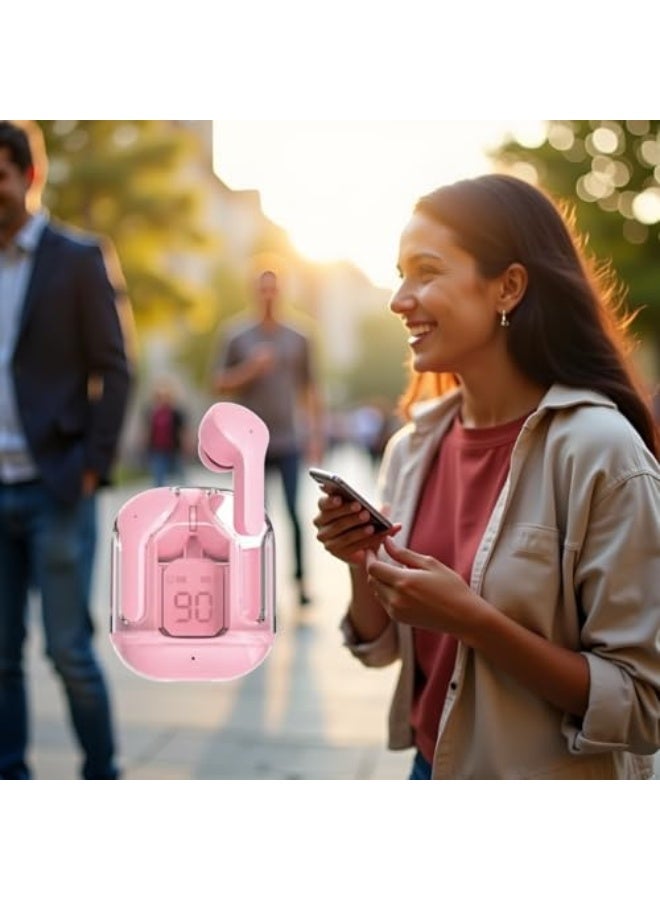 سماعات أذن رياضية لاسلكية - وردي، إلغاء الضجيج، عرض بطارية LED، مقاومة للماء، وقت تشغيل 8 ساعات، تحكم باللمس، ملائمة آمنة، ميكروفون - للجري وصالة الألعاب الرياضية - Image 3