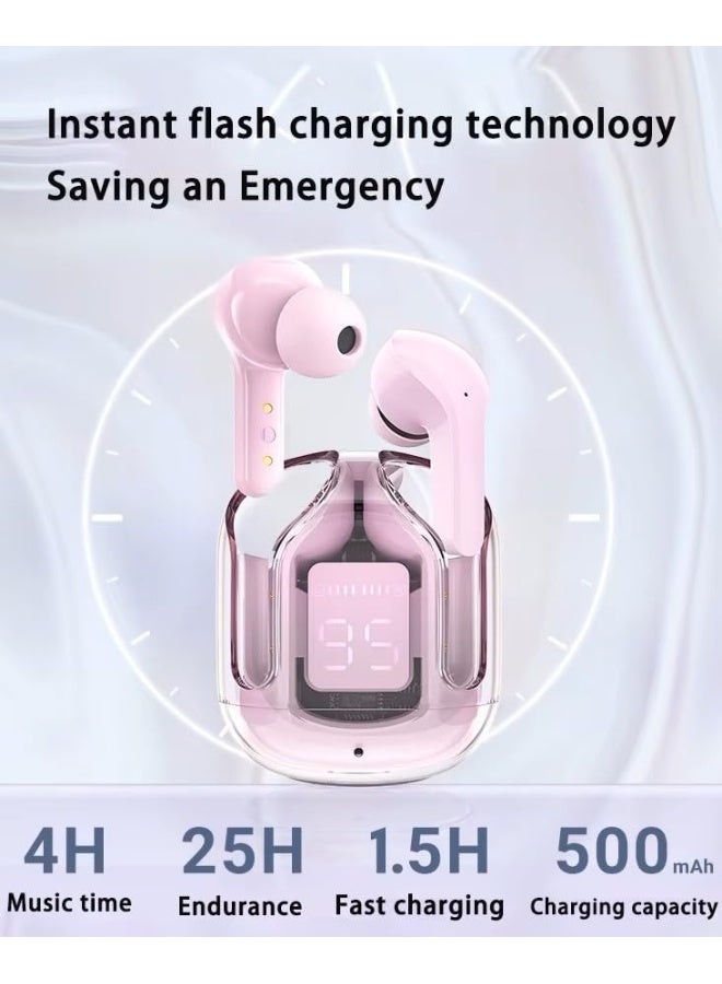 سماعات أذن رياضية لاسلكية - وردي، إلغاء الضجيج، عرض بطارية LED، مقاومة للماء، وقت تشغيل 8 ساعات، تحكم باللمس، ملائمة آمنة، ميكروفون - للجري وصالة الألعاب الرياضية - Image 4