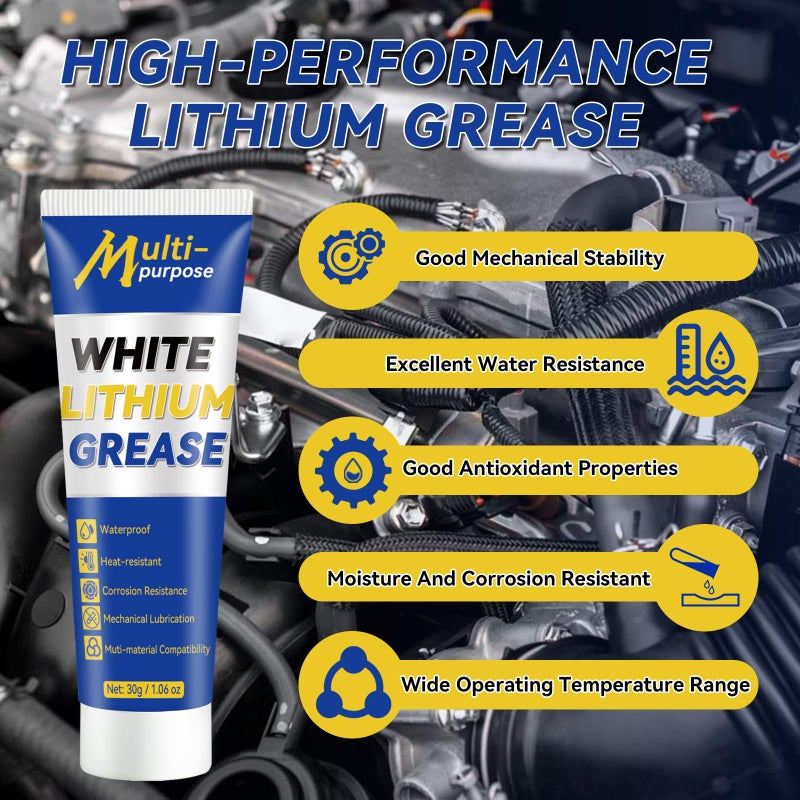 Bellisinno White Lithium Grease  Multi-Purpose Lubricant Lithium Grease Tube With Brush  Garage Door Lubricant For Hinges  Bearings  Gears Track Rail  Ideal For Marine  Automotive  Industrial - Image 2