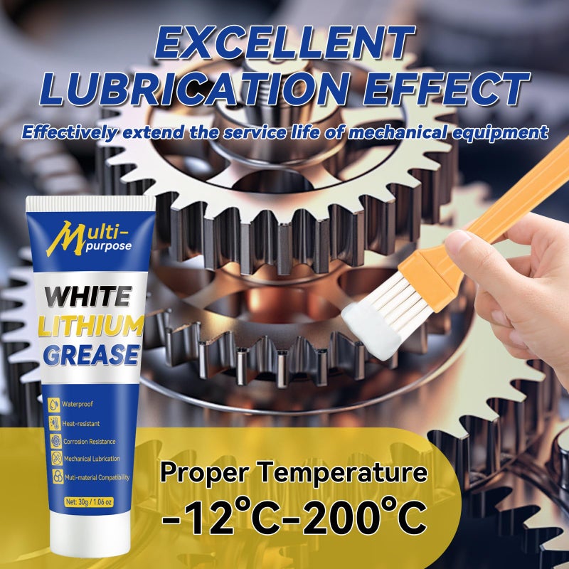 Bellisinno White Lithium Grease  Multi-Purpose Lubricant Lithium Grease Tube With Brush  Garage Door Lubricant For Hinges  Bearings  Gears Track Rail  Ideal For Marine  Automotive  Industrial - Image 3