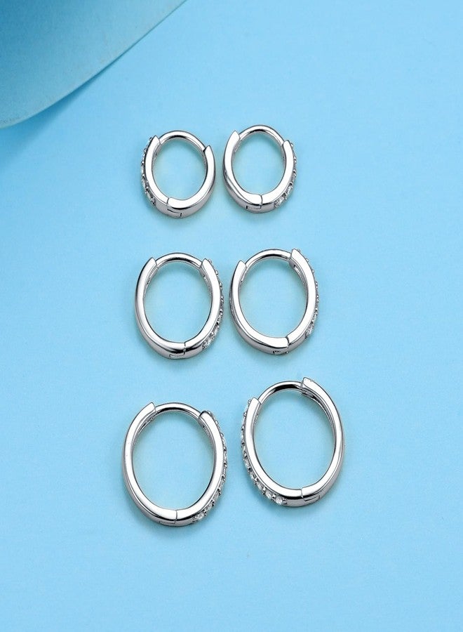 MDFUN 8/10/12mm CZ Small Huggie 14K White Gold Plated Hoop Earrings, Tiny 3/4/5mm Round Crystal Studs 18K Black Gold Plated Multiple Ear Piercing Jewelry For Cartilage Hypoallergenic - Image 5