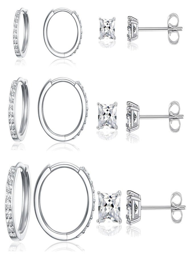 MDFUN 8/10/12mm CZ Small Huggie 14K White Gold Plated Hoop Earrings, Tiny 3/4/5mm Round Crystal Studs 18K Black Gold Plated Multiple Ear Piercing Jewelry For Cartilage Hypoallergenic - Image 1