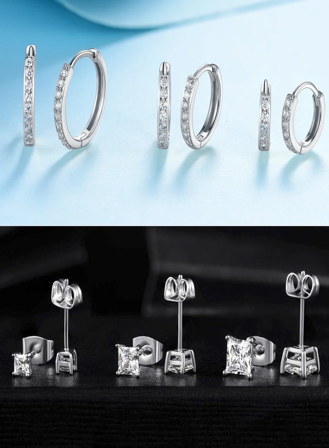 MDFUN 8/10/12mm CZ Small Huggie 14K White Gold Plated Hoop Earrings, Tiny 3/4/5mm Round Crystal Studs 18K Black Gold Plated Multiple Ear Piercing Jewelry For Cartilage Hypoallergenic - Image 2