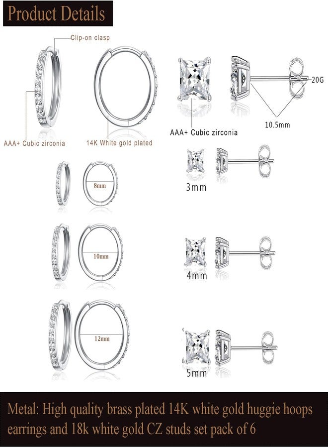 MDFUN 8/10/12mm CZ Small Huggie 14K White Gold Plated Hoop Earrings, Tiny 3/4/5mm Round Crystal Studs 18K Black Gold Plated Multiple Ear Piercing Jewelry For Cartilage Hypoallergenic - Image 3