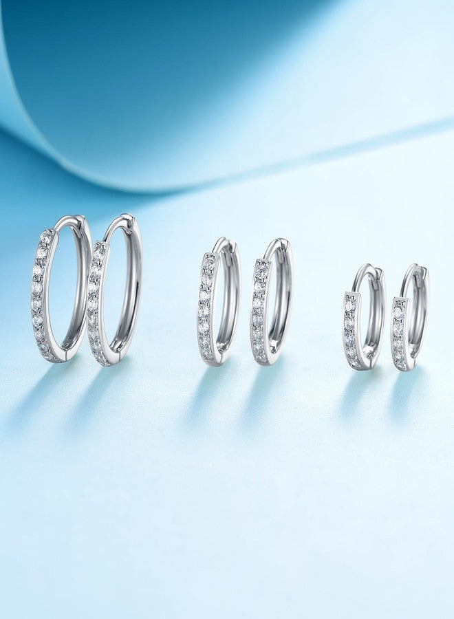 MDFUN 8/10/12mm CZ Small Huggie 14K White Gold Plated Hoop Earrings, Tiny 3/4/5mm Round Crystal Studs 18K Black Gold Plated Multiple Ear Piercing Jewelry For Cartilage Hypoallergenic - Image 4