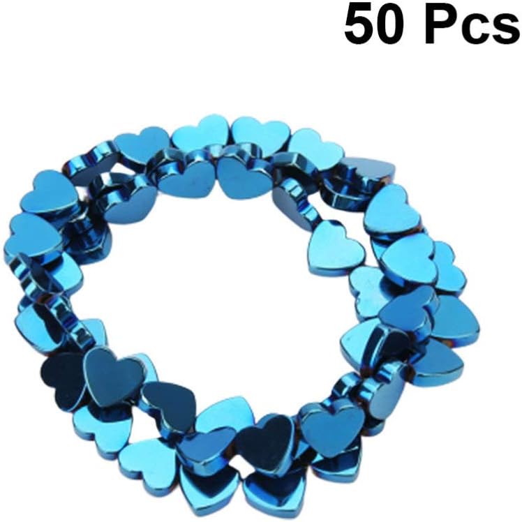 comfrt 50 Pcs Stone Heart Loose Beads Semi Gemstone Metallic Spacer Beads for Jewelry Making DIY Necklace Bracelet Making (Blue) - Image 2