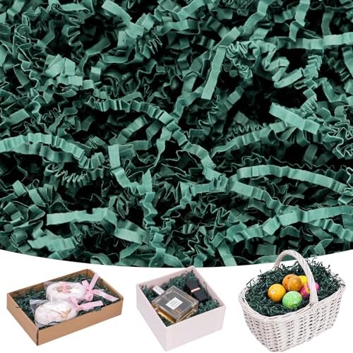 Koogel 1LB Green Crinkle Paper Filler, Shred Paper Fillers, Crinkle Cut Shredded Confetti for Basket Filling Gift Box Stuffing - Image 1