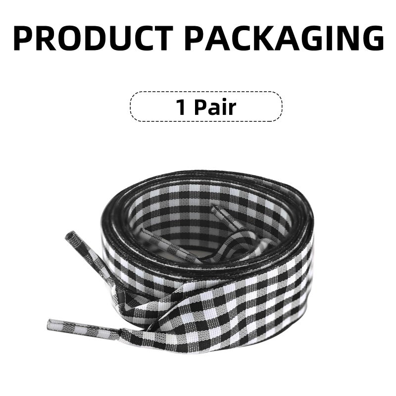 UamGlsob 25MM Gingham Ribbon Shoe Laces, Checkered Plaid Satin Fancy Cute Shoelaces Replacement Strings for Women Sneakers (Black,54"/140cm) - Image 2