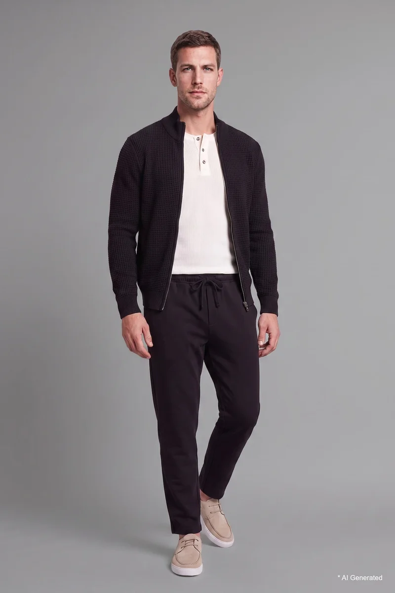 Standard Fit High Neck Knitwear Cardigan