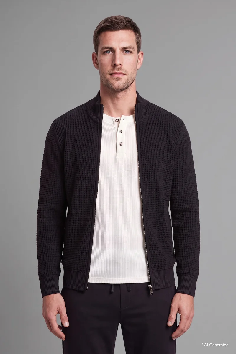 Defacto  Standard Fit High Neck Knitwear Cardigan for Men | Best Price UAE