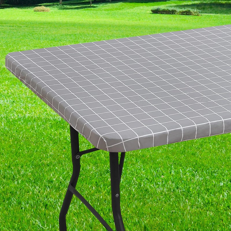 Spotjoy Spotjoy Rectangle Vinyl Table Cloth 30x72 Waterproof Elastic Fitted Tablecloth with Flannel Backing Plastic Table Cover for Picnic Camping Outdoor Light Grey 