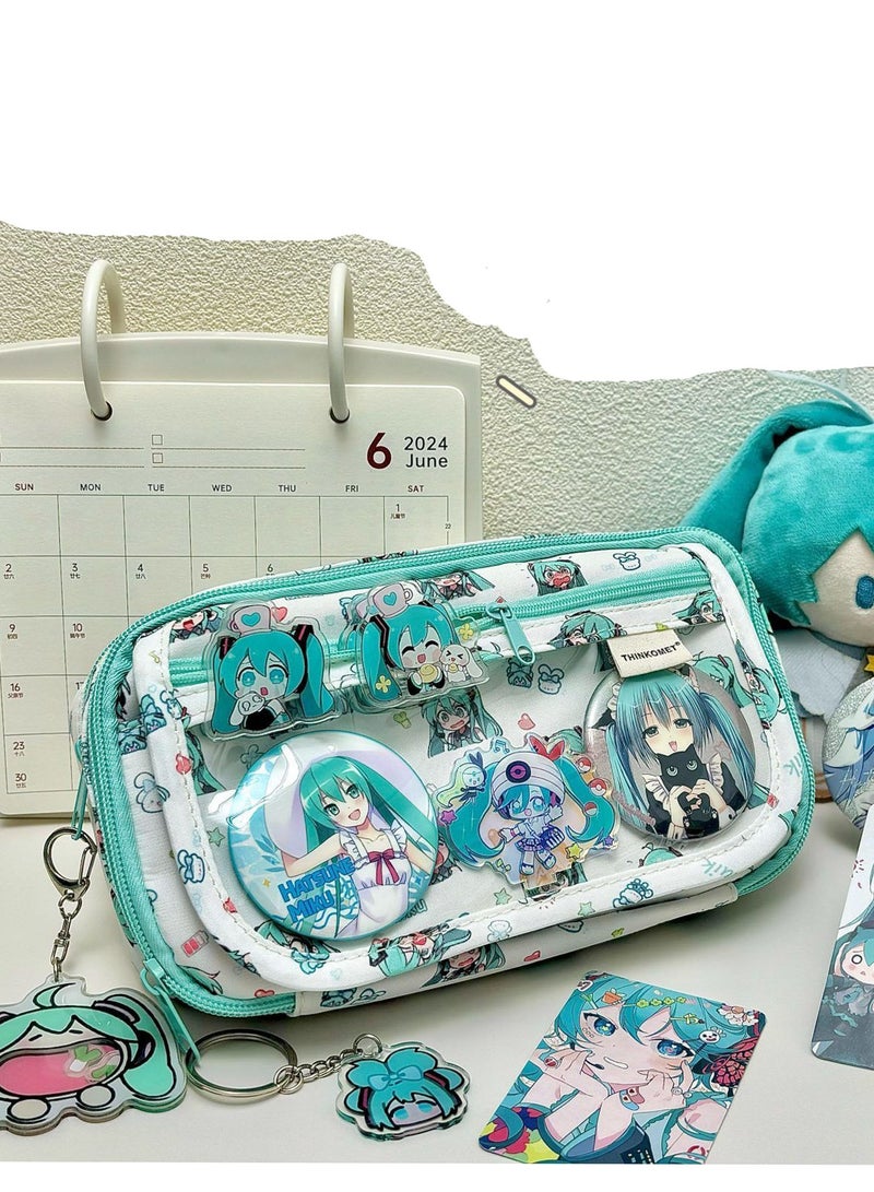 عام Hatsune Miku ins style miku حقيبة الألم عالية المظهر للطلاب ذات سعة كبيرة شفافة عالية المظهر حقيبة أدوات مكتبية حقيبة أقلام رصاص - Image 4