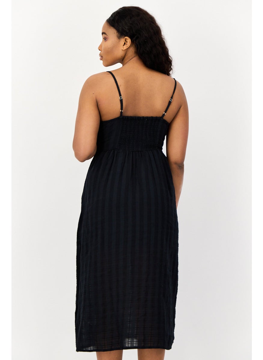 BRAVE SOUL Women Textured Casual Midi Dress, Black  - Image 2