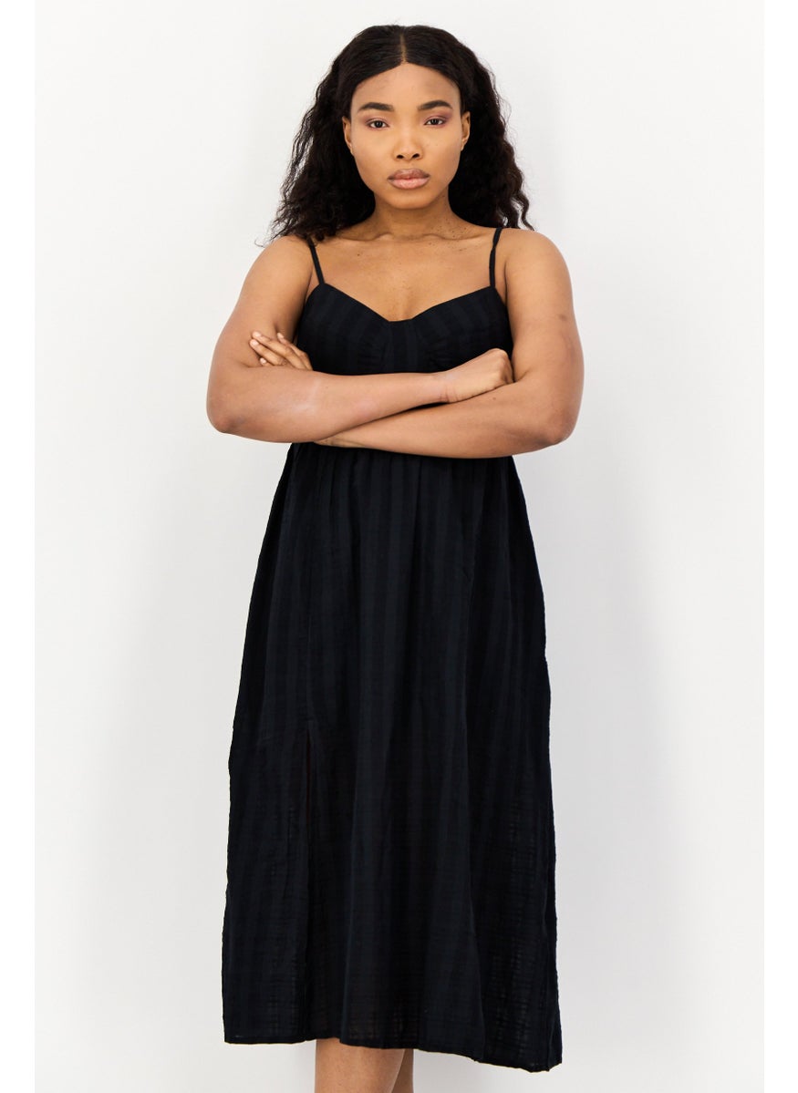 BRAVE SOUL Women Textured Casual Midi Dress, Black  - Image 4