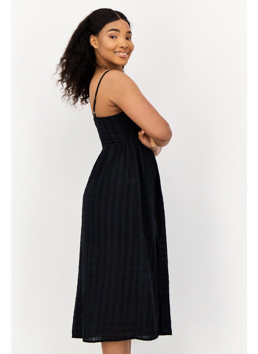 BRAVE SOUL Women Textured Casual Midi Dress, Black  - Image 3