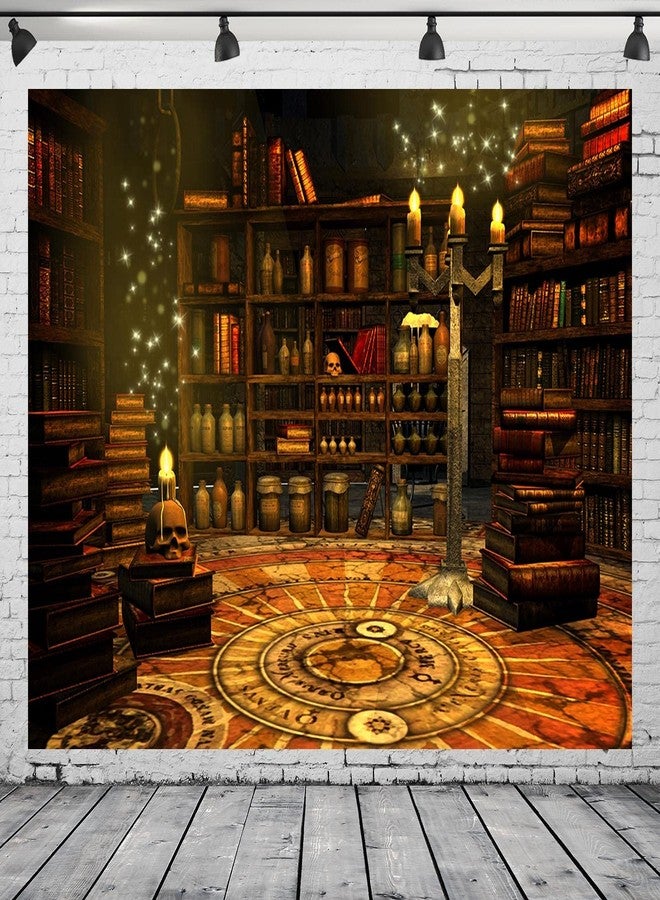 BELECO 7x5ft Fabric Magical Wizard Study Room Backdrop for Photography Ancient Library Bookshelf Magic Books Potion Skulls Candles Elves Magician Tarot Alchemy Backdrop Photo Booth Studio Props - Image 2